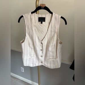 Pinstriped Cream Linen Button-Up Vest